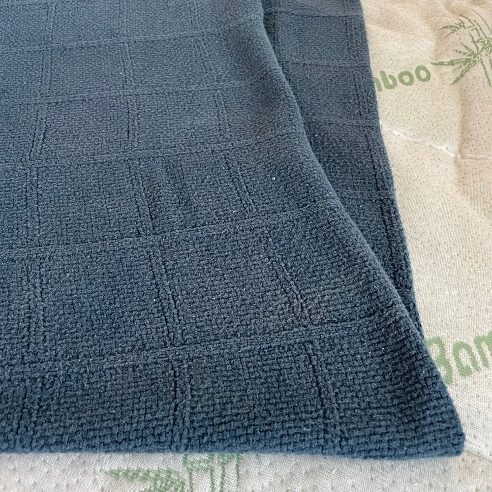 Ralph Lauren Home Cotton Throw Blanket Twin Navy Blue Grid Woven Made in USA